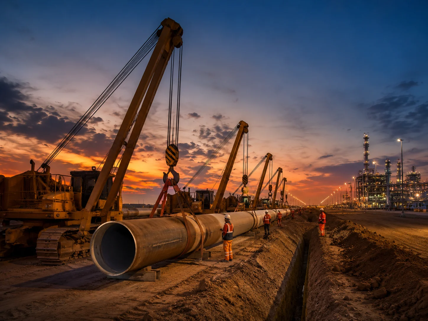 Large-scale pipeline construction in an industrial corridor